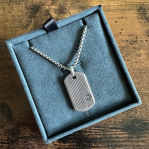 David Yurman Royal Cord Dog Tag & DY Small Box Chain Necklace - 22" - RARE - Picture 1 of 16